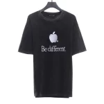 Apple Embroidered Letter Heavy Industry Washed T-Shirt