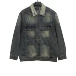 Balenciaga Distressed Lettered Denim Jacket Reps