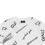 Balenciaga Co-branded Twill Multi-Label Barrage Print T-Shirt Reps