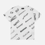Balenciaga Co-branded Twill Multi-Label Barrage Print T-Shirt Reps