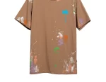 Palm Angels Men's Brown Palm-print Paint-splatter T-shirt