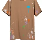 Palm Angels Men's Brown Palm-print Paint-splatter T-shirt