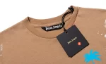 Palm Angels Men's Brown Palm-print Paint-splatter T-shirt