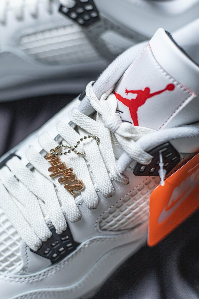 Close-up of red Jumpman on tongue
