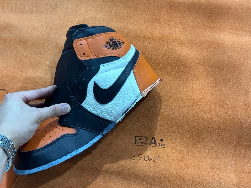 Close-up of toe box on Jordan 1 Shattered Backboard Reps 2025