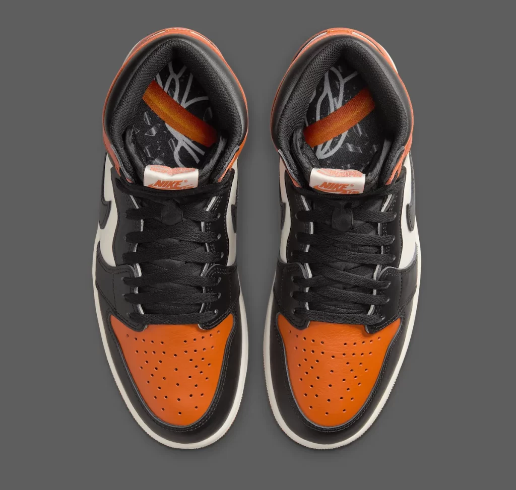 Top-down view of Jordan 1 Shattered Backboard Reps