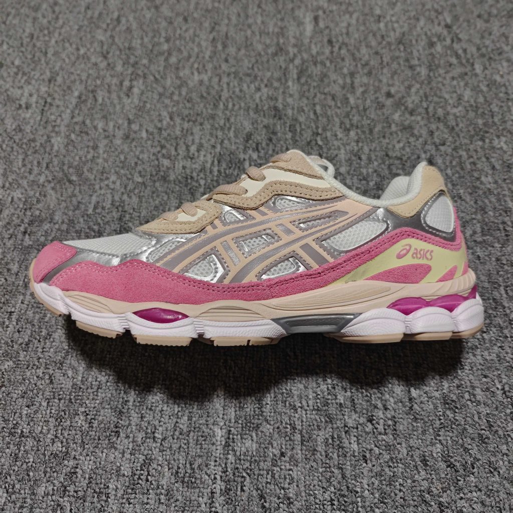 asics gel nyc cream mineral beige pink mesh sneakers
