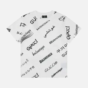 Balenciaga Co-branded Twill Multi-Label Barrage Print T-Shirt Reps