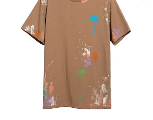 Palm Angels Men's Brown Palm-print Paint-splatter T-shirt