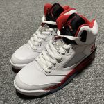 Air Jordan 5 Fire Red Black Tongue lifestyle photography