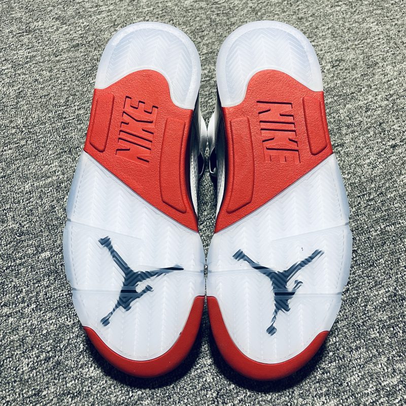 Air Jordan 5 Fire Red Black Tongue worn with streetwear outfit