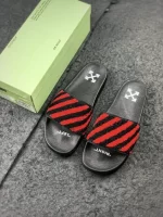 OFF-WHITE FLYKNIT STRIPE SLIDES