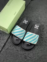 OFF-WHITE FLYKNIT STRIPE SLIDES