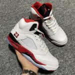 Air Jordan 5 Fire Red Black Tongue on basketball court