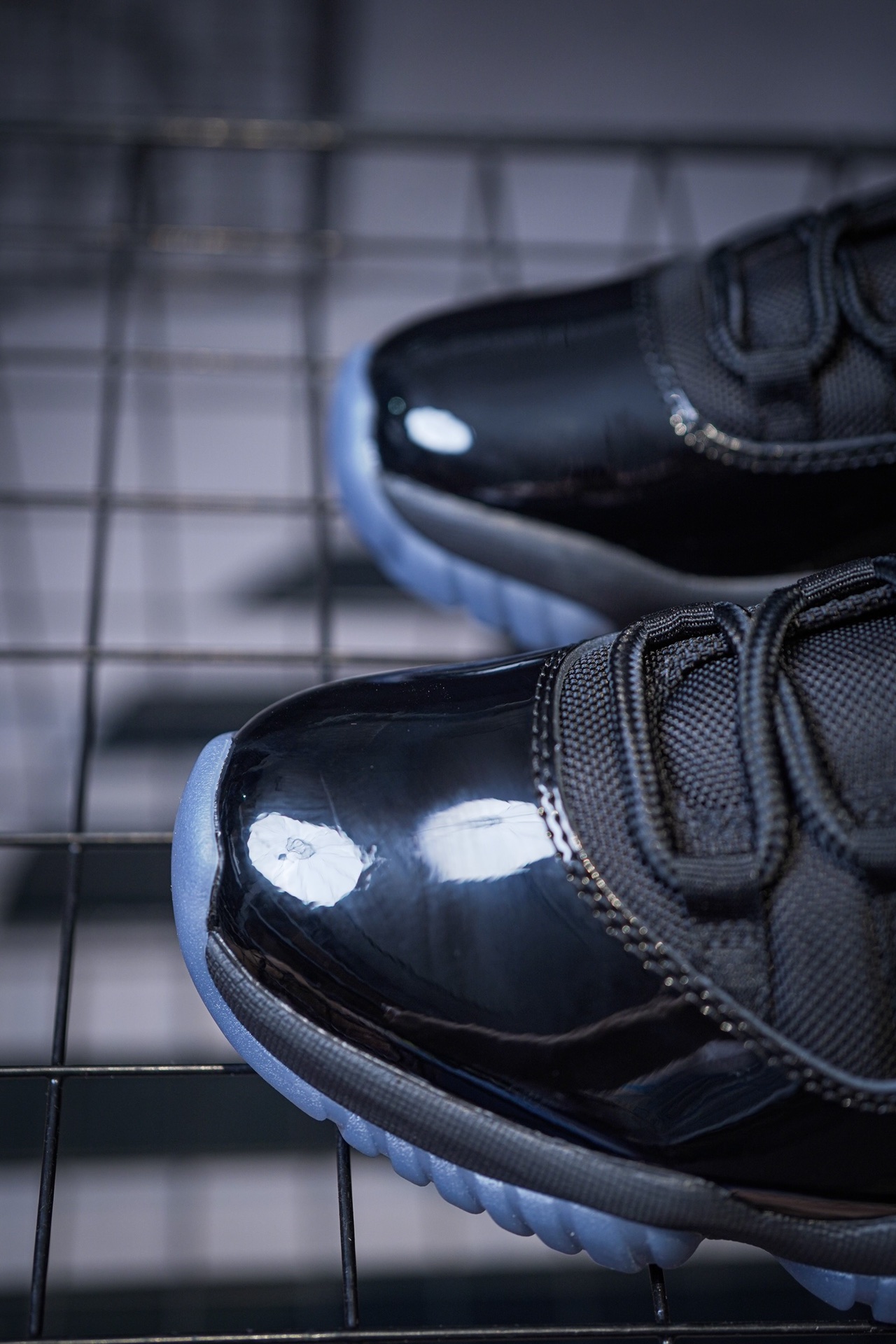 Jordan 11 Retro Gamma Blue 2025 patent leather close up