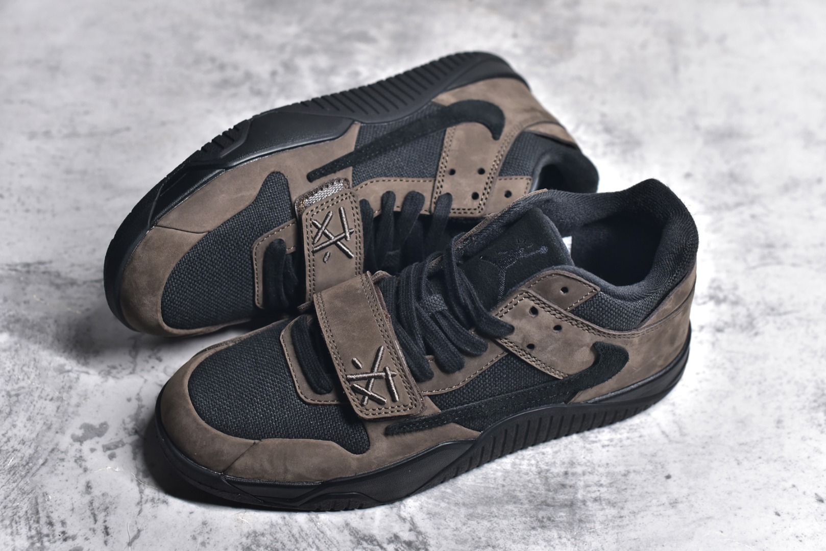 Detailed view of Jordan Jumpman Jack TR Travis Scott Dark Mocha