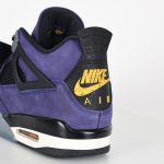 Close-up of netting, structural wings, and material details on Jordan 4 Retro Lakers FV5029-500