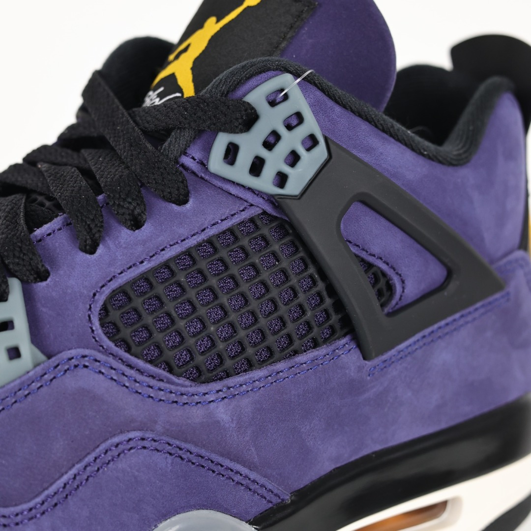 Jordan 4 Retro Lakers 1 Jordan 4 Retro Lakers FV5029-500 styled for a lifestyle look, highlighting versatility and fashion appeal