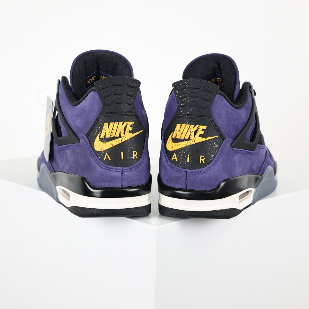 Jordan 4 Retro Lakers 3 Pair of Jordan 4 Retro Lakers FV5029-500 sneakers displayed together, showing complete set