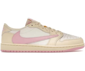 Jordan 1 Retro Low OG SP Travis Scott Shy Pink sneakers close up