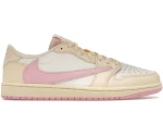 Jordan 1 Retro Low OG SP Travis Scott Shy Pink sneakers close up