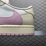 Jordan 1 Low Travis Scott Shy Pink heel branding embroidery