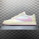 Travis Scott Jordan 1 Low Shy Pink on foot street style
