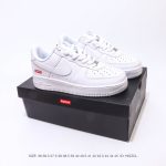 Close-up of Supreme Box Logo on Nike Air Force 1 Low White