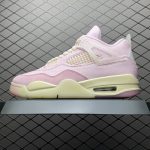Front view of Jordan 4 Retro Iced Carmine sneakers IB6716-600, red toe box, black laces